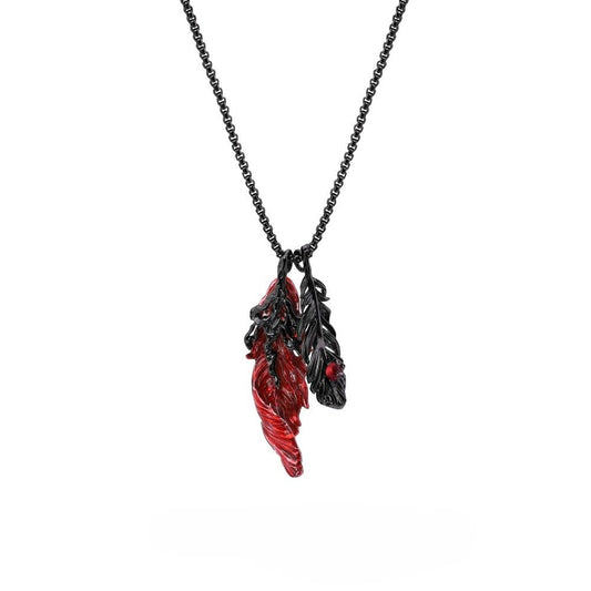 Sylus Black and Red Feather Necklace ❤🖤🪶